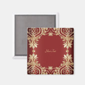 Moderne goudrode bloemenmagneet magneet (Voorkant / Achterkant)