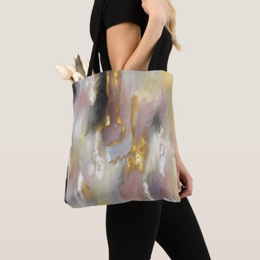 Moderne goudroze Abstracte kunst Tote Bag (Dichtbij)
