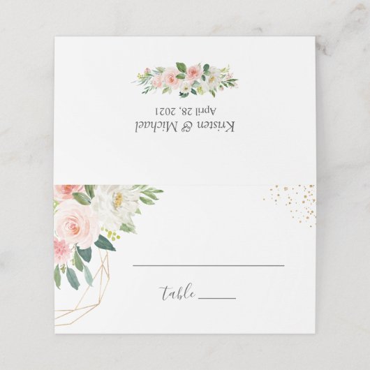 Moderne goudroze bruine bruidsroze bruiloft plaatskaartje (Buitenkant ongevouwen)