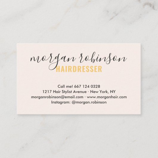 Moderne goudroze haarstylist script visitekaartje (Achterkant)