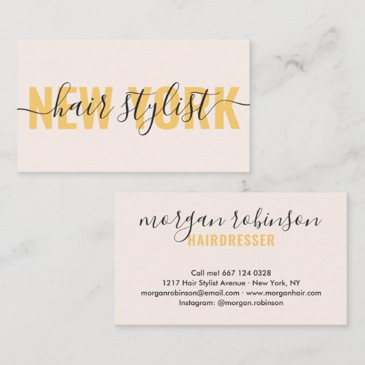 Moderne goudroze haarstylist script visitekaartje (Voorkant / Achterkant)