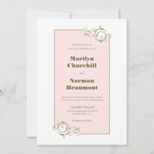 Moderne goudroze Lijst bruiloft Kaart (Voorkant)