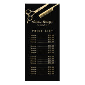 Moderne goudschaar en prijslijst voor comb hair zo reclamekaart (Voorkant)
