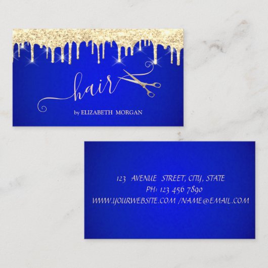 Moderne goudschaar Gold Glitter Drift Royal Blue Visitekaartje (Voorkant / Achterkant)