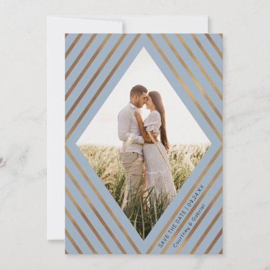 Moderne goudstapes Diamond Lijst Foto bruiloft Save The Date (Voorkant)