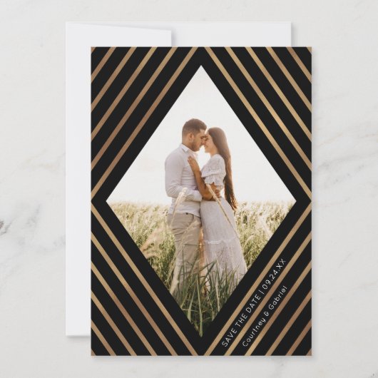 Moderne goudstapes Diamond Lijst Foto bruiloft Save The Date (Voorkant)