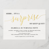 Moderne goudstijl script verrassende feestdag folie uitnodiging (Voorkant)