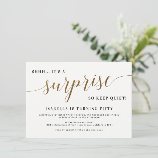 Moderne goudstijl script verrassende feestdag kaart (Staand voorkant)