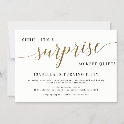 Moderne goudstijl script verrassende feestdag magnetische uitnodiging (Voorkant)
