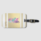 Moderne goudstrepen, ananas - op maat gemaakt bagagelabel (Voorkant (horizontaal))