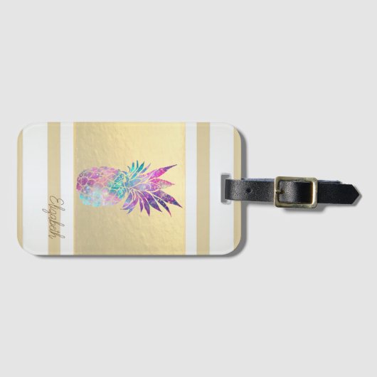 Moderne goudstrepen, ananas - op maat gemaakt bagagelabel (Voorkant (horizontaal))