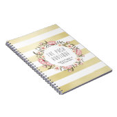Moderne goudstrepen en roze Rozen, met een grote b Notitieboek (Rechterzijde)