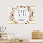 Moderne goudstrepen en roze Rozen, met een grote b Poster (Keuken)