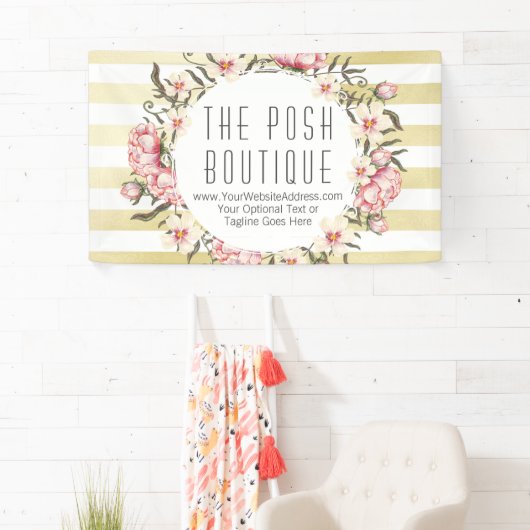 Moderne goudstrepen en roze Rozen, met een grote b Spandoek (Insitu)