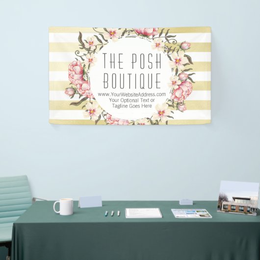 Moderne goudstrepen en roze Rozen, met een grote b Spandoek (Beurs)