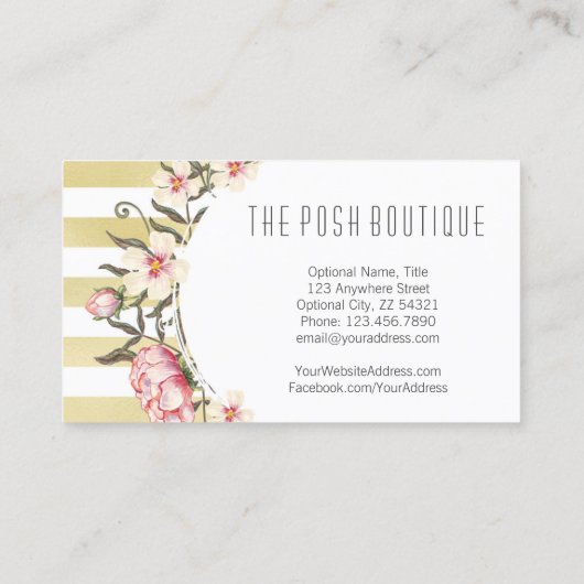 Moderne goudstrepen en roze Rozen, met een grote b Visitekaartje (Achterkant)