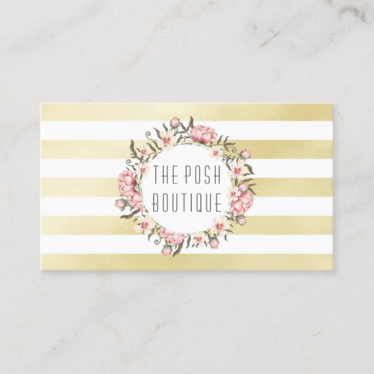 Moderne goudstrepen en roze Rozen, met een grote b Visitekaartje (Voorkant)