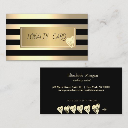 Moderne goudstrips, Lijst, gouden harten Klantenkaartje (Voorkant / Achterkant)