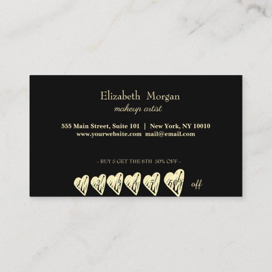 Moderne goudstrips, Lijst, gouden harten Klantenkaartje (Achterkant)