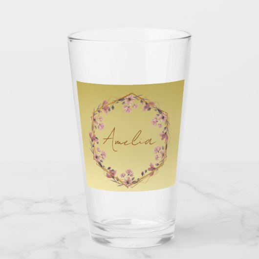Moderne goudtypografie florale monogram naam glas (Voorkant)