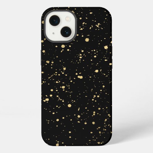 Moderne goudverf spattenpatroon op zwart iPhone hoesje (Achterkant)