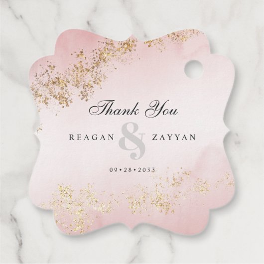 Moderne goudvlek Blush roze bruiloft Hartelijk dan Bedankjes Labels (Achterkant)
