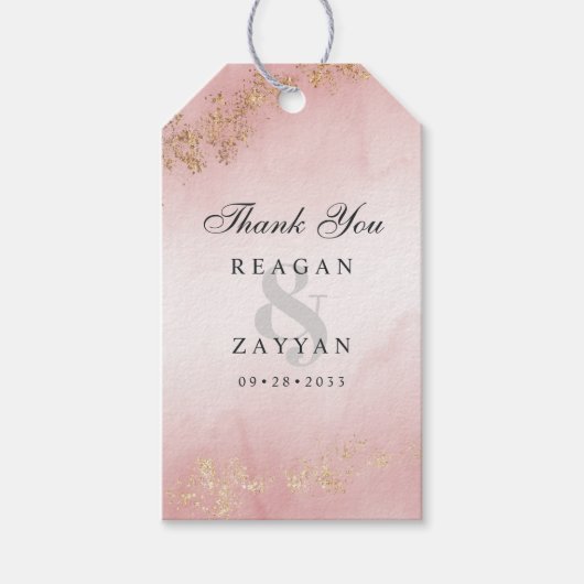 Moderne goudvlek Blush roze bruiloft Hartelijk dan Cadeaulabel (Voorkant)