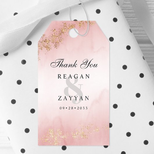 Moderne goudvlek Blush roze bruiloft Hartelijk dan Cadeaulabel