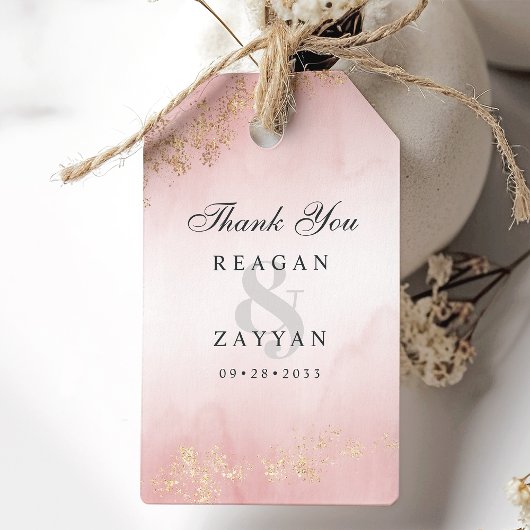Moderne goudvlek Blush roze bruiloft Hartelijk dan Cadeaulabel