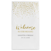 Moderne goudweddenschap met gouden Confetti Welkom Klein Cadeauzakje (Achterkant)