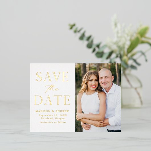 Moderne goudweddenschap sparen de Datum Folie Uitnodiging Briefkaart (Staand Voorkant)