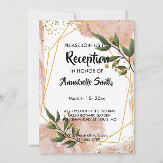 Moderne goudwinning Ivory Green Floral Reception Kaart (Voorkant)