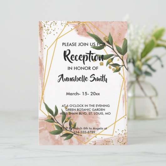 Moderne goudwinning Ivory Green Floral Reception Kaart (Staand voorkant)