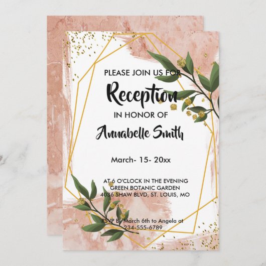 Moderne goudwinning Ivory Green Floral Reception Kaart (Voorkant / Achterkant)