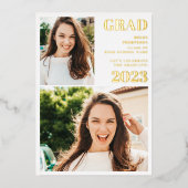 Moderne goudwitte 3 foto's afstuderen folie uitnodiging (Voorkant)