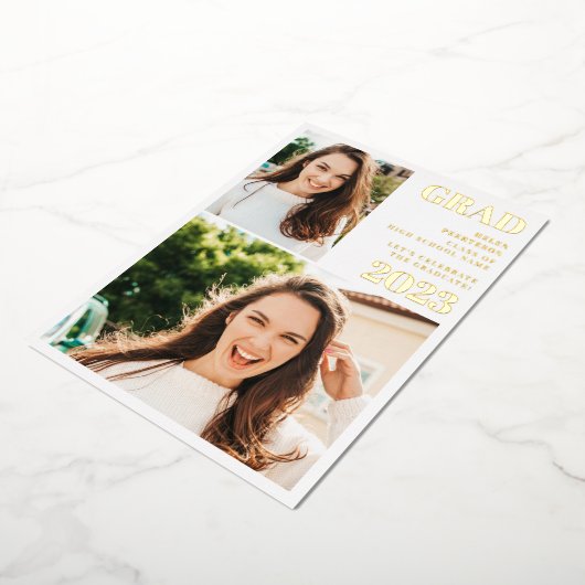 Moderne goudwitte 3 foto's afstuderen folie uitnodiging (Gedraaid)