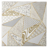 Moderne goudwitte driehoeken Geometrische patronen Tegeltje (Voorkant)