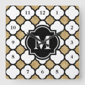 Moderne goudwitte geometrische Quatrefolie gemonog Vierkante Klok (Voorkant)