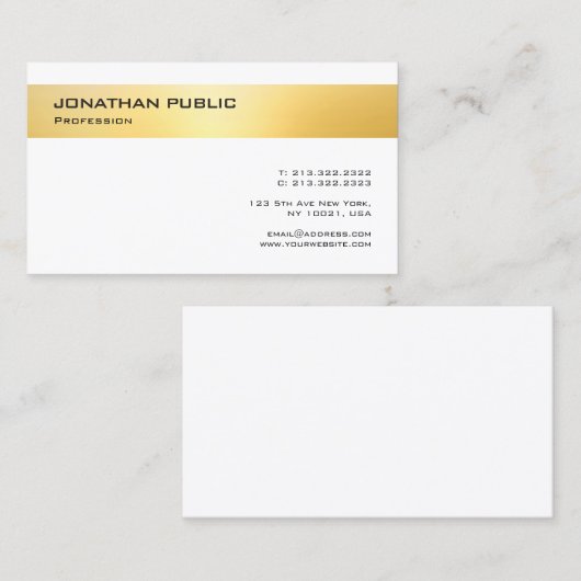 Moderne goudwitte legante minimale Sjabloon Visitekaartje (Voorkant / Achterkant)