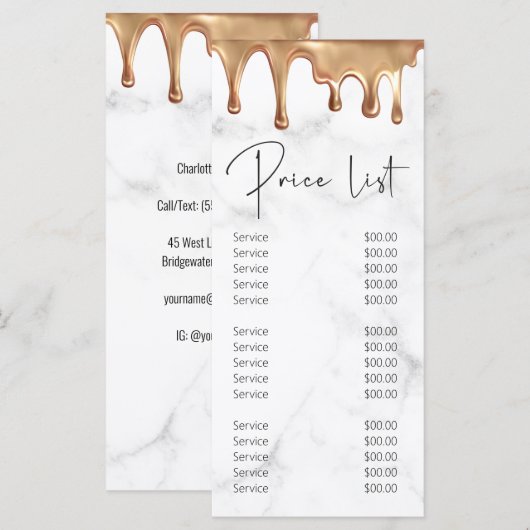 Moderne goudwitte marmer salon schoonheidsprijslij menu (Voorkant / Achterkant)