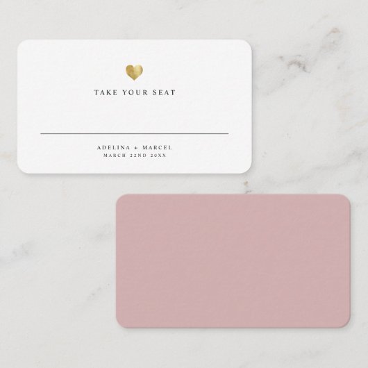Moderne goudzedenbruiloft met elegante gouden hart plaatskaartje (Voorkant / Achterkant)