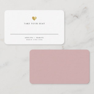 Moderne goudzedenbruiloft met elegante gouden hart plaatskaartje
