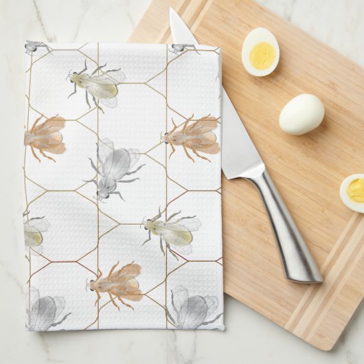 Moderne goudzilver koperen bijen theedoek (Quarter Fold)