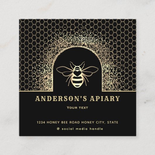 Moderne goudzwarte honing bijenhouders vierkante visitekaartje (Voorkant)