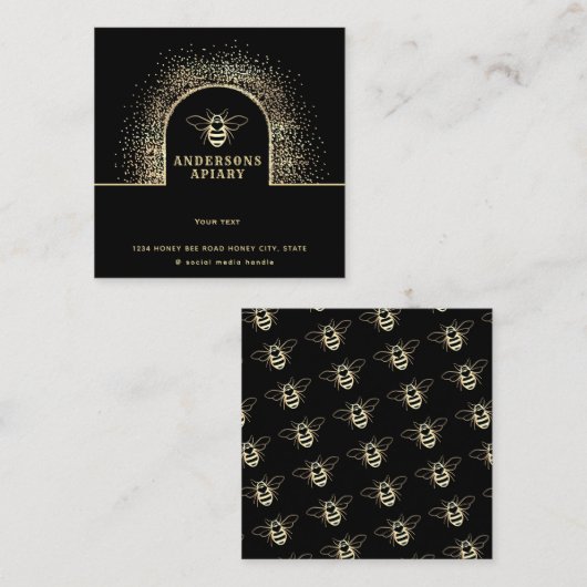 Moderne goudzwarte honing bijenhouders vierkante visitekaartje (Voorkant / Achterkant)