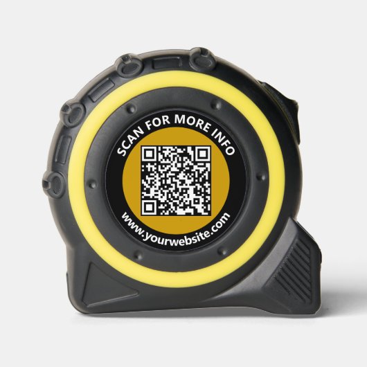 Moderne goudzwarte QR-code - Aangepaste wittekst Rolmaat (Voorkant)