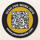 Moderne goudzwarte QR-code - Aangepaste wittekst Ronde Kartonnen Onderzetter (Voorkant)