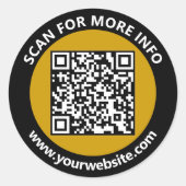Moderne goudzwarte QR-code - Aangepaste wittekst Ronde Sticker (Voorkant)