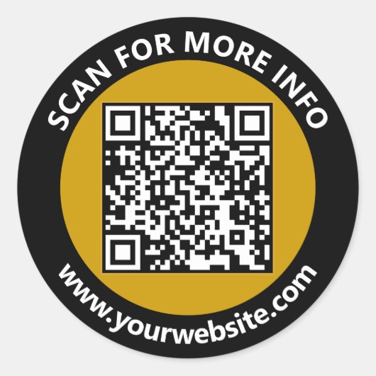 Moderne goudzwarte QR-code - Aangepaste wittekst Ronde Sticker (Voorkant)