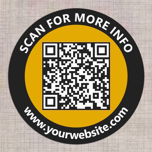 Moderne goudzwarte QR-code - Aangepaste wittekst Ronde Sticker